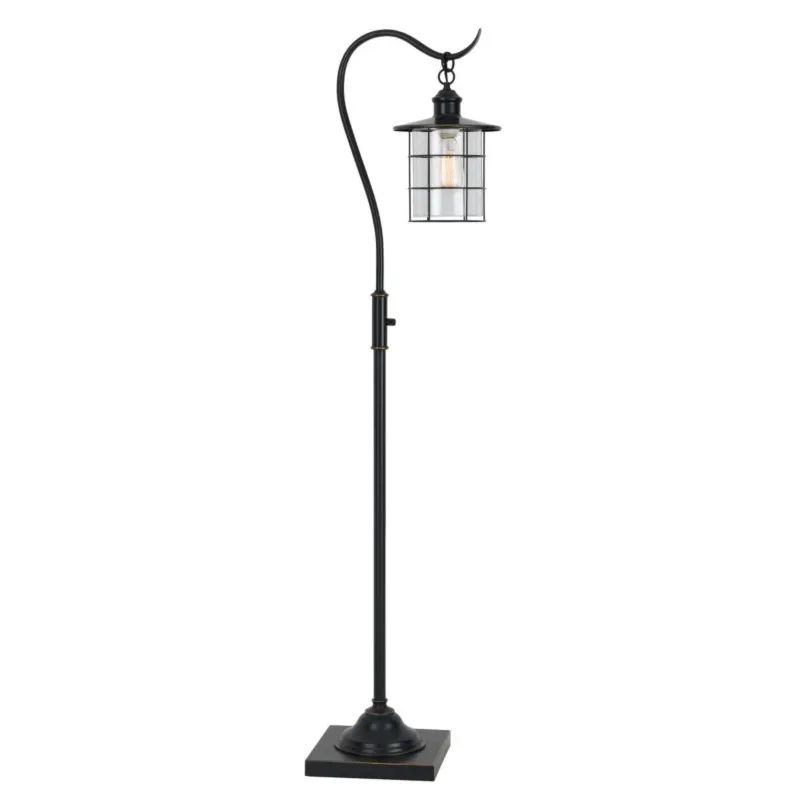 60 Inch Metal Downbridge Design Floor Lamp With Caged Shade, Dark Bronze By Benzara | Floor Lamps | Modishstore