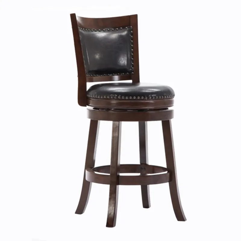 Nailhead Round Leatherette Counter Stool With Flared Leg, Brown And Black By Benzara | Bar Stools & Table | Modishstore