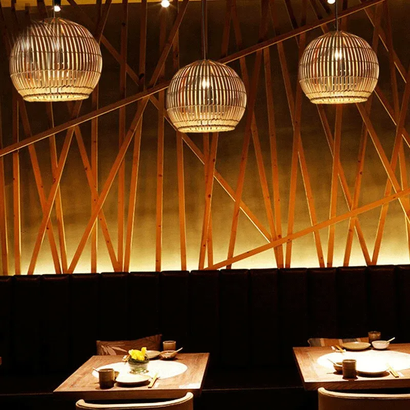 Bamboo Wicker Rattan Round Ball Globe Pendant Light | Pendant Lamps | SC-17013S | Modishstore