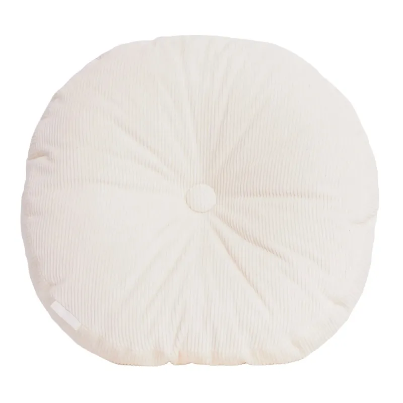 Cream cotton corduroy round cushion - handmade in UK