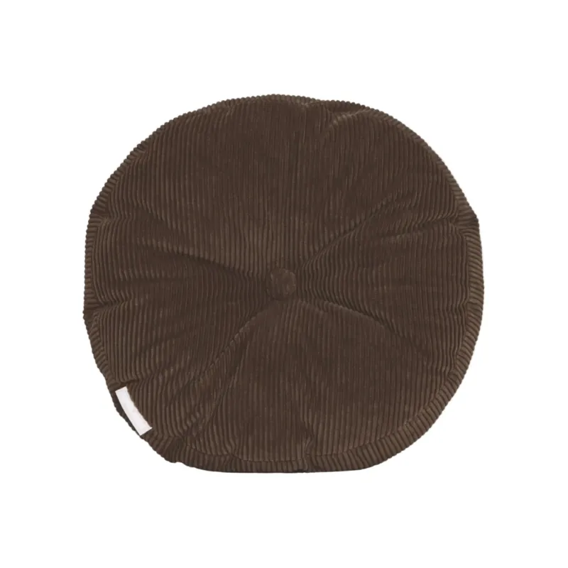 Brown cotton corduroy round cushion - handmade in UK