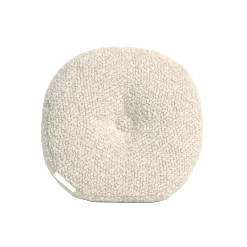 Cream wool bouclé round cushion - handmade in UK