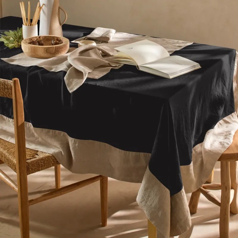 Nappe bicolore sur mesure en lin lavé noir