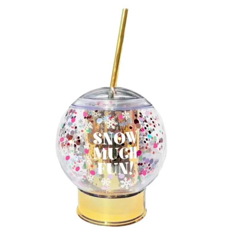 Snow Much Fun Novelty Confetti Snowglobe Cup w/Straw - 12oz.