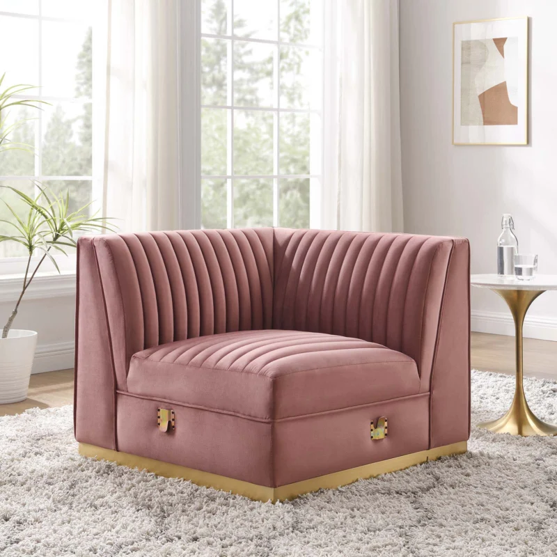 Sanguine Channel Tufted Performance Velvet Modular Sectional Sofa Left Corner Chair By Modway - EEI-6034 | Sectional | Modishstore - 1