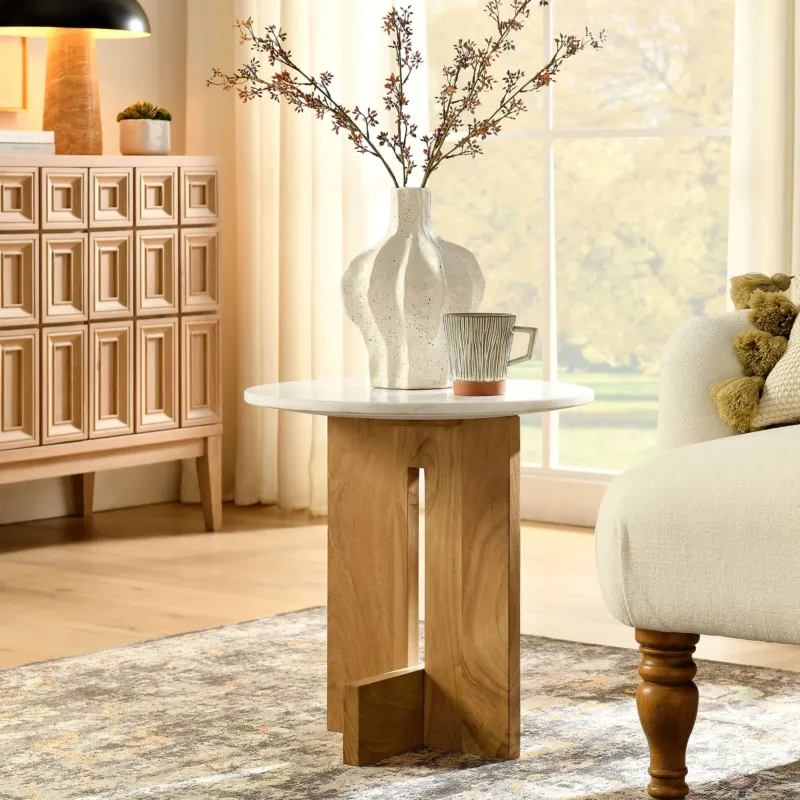 Tarin Acacia Wood and Marble Side Table by Modway | Side Tables | Modishstore - 1