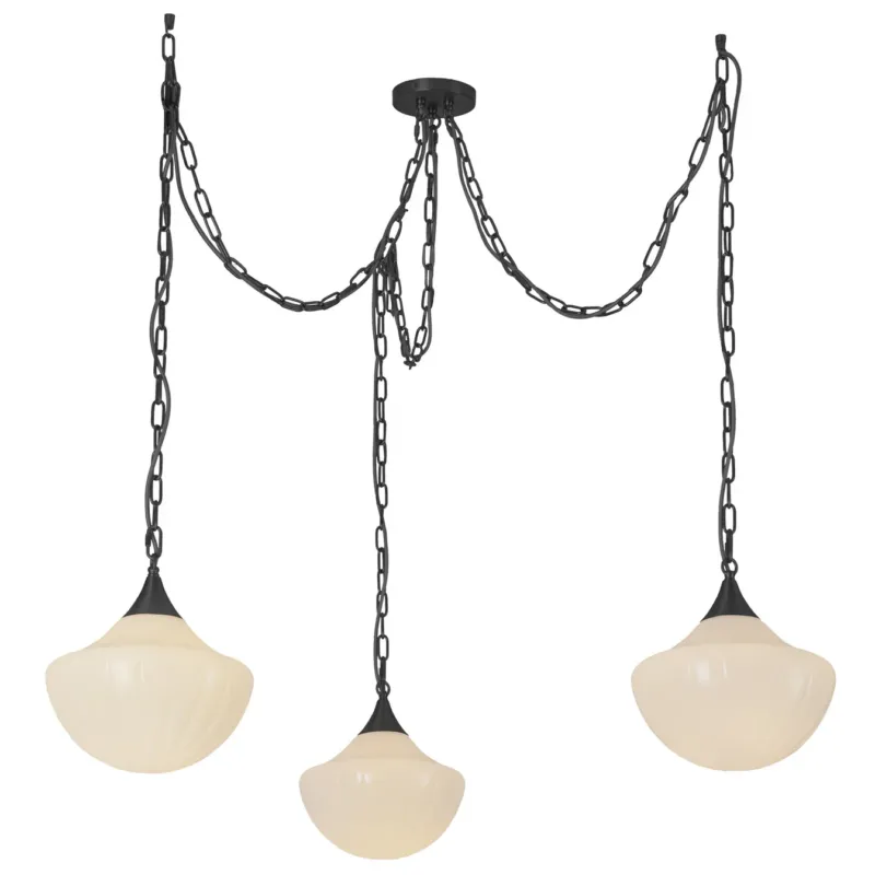 Farrah 3-Light Pendant | Matte Black & Opal Glass