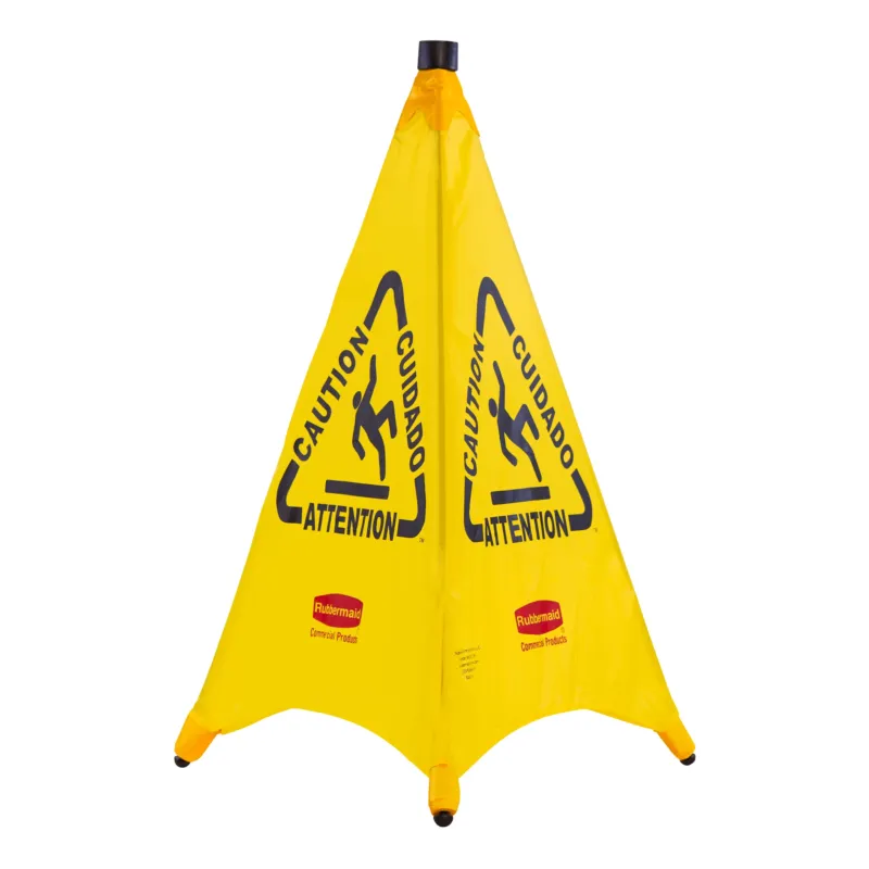 Rubbermaid Floor Caution Sign, Pop Up, Multilingual, 3 Sided, Yellow