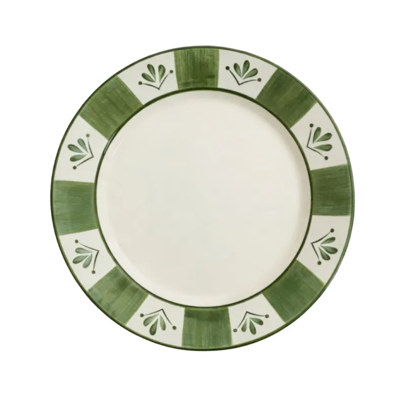 Flor de Lis Dinner Plate - Hand-Painted Ceramic - Fern Green