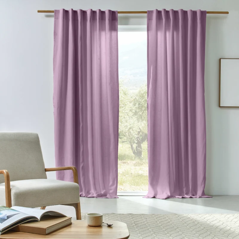 Rideau en lin doublé cotton sur mesure Lilas