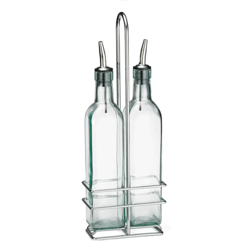 TableCraft Prima Collection 3 Piece Cruet Set, Pourers, Glass/Stainless Steel/Chrome