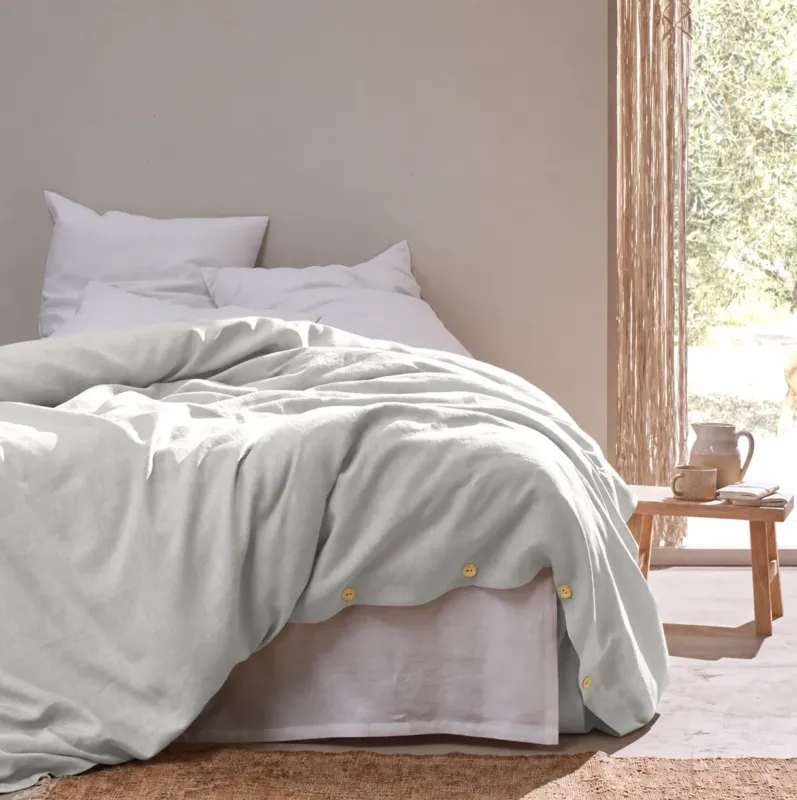 housse de couette en lin gris minéral