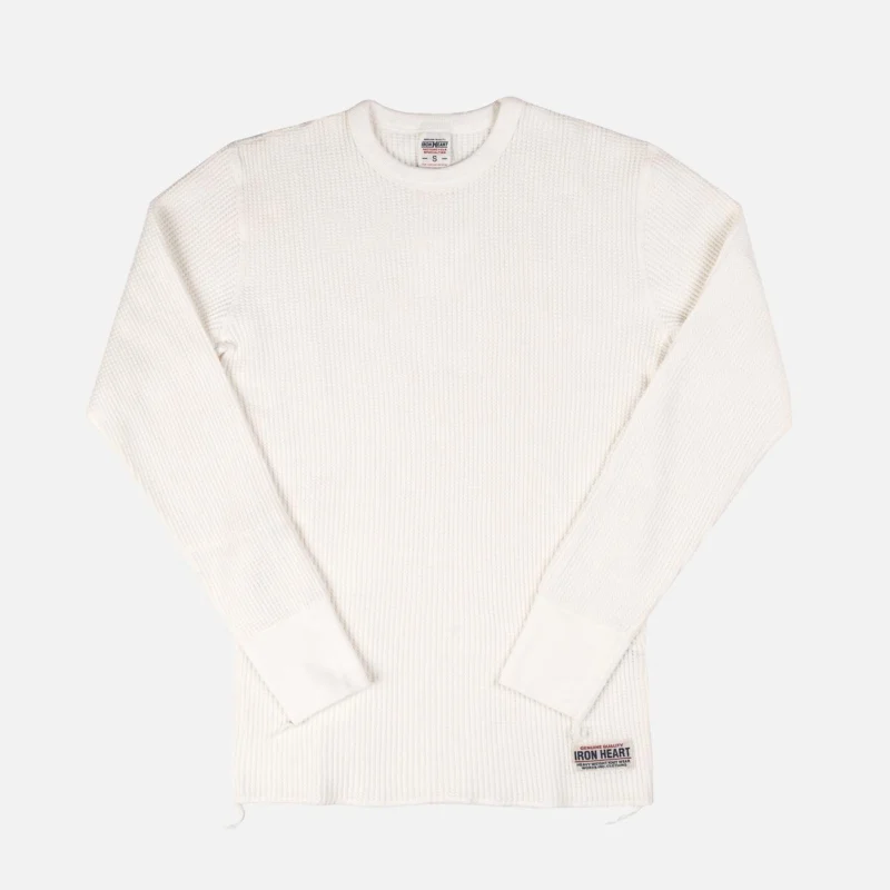 Image showing the IHTL-1301-WHT - Waffle Knit Thermal Longsleeve White which is a T-Shirts described by the following info Back In, IHSALE_M23, Iron Heart, Released, T-Shirts, Tops and sold on the IRON HEART GERMANY online store