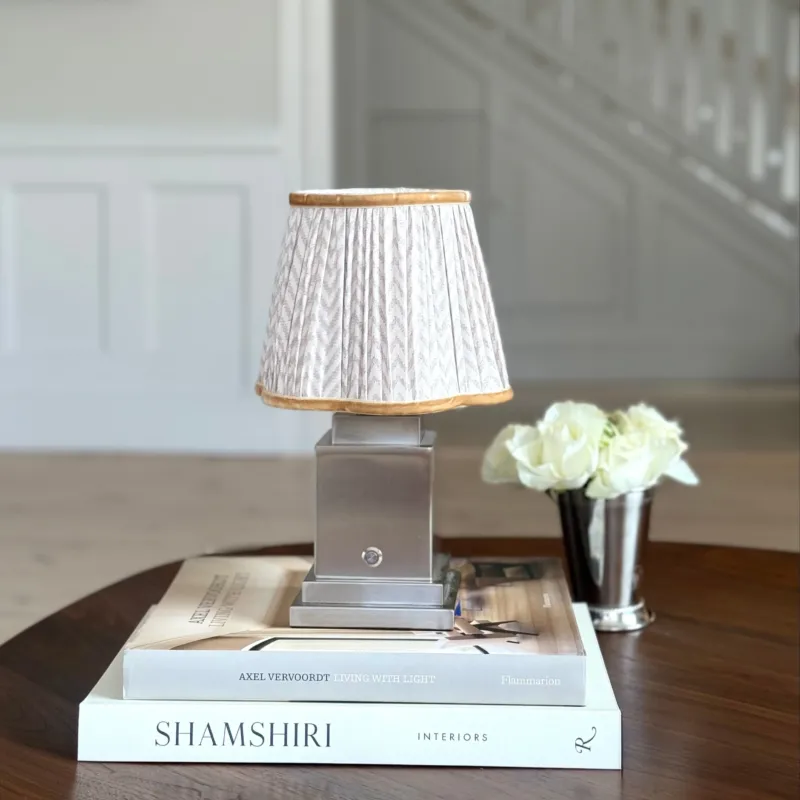 Athena Silver Rechargeable Table Lamp (Herringbone)