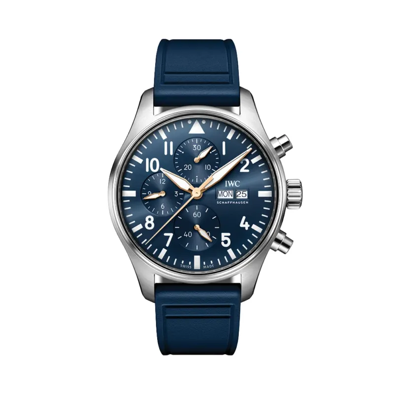 IWC Pilot's Watch Chronograph Le Petit Prince 43mm with blue dial and blue rubber strap