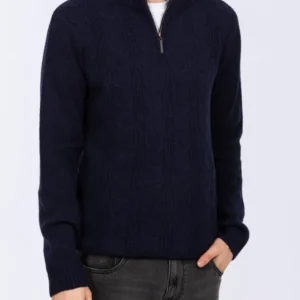 2t Tall Pure Wool Cable Quarter Zip Jumper (navy)
