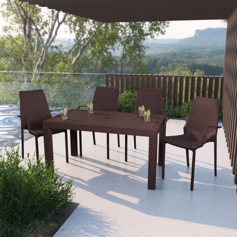 LeisureMod Kent Outdoor Patio Plastic Dining Arm Chair, Set of 4 - KCA21BR4 | Outdoor Chairs | Modishstore