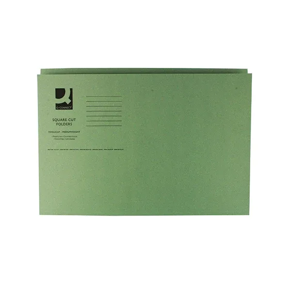 Q-Connect Square Cut Folder Mediumweight 250gsm Foolscap Green (Pack of 100) KF01189