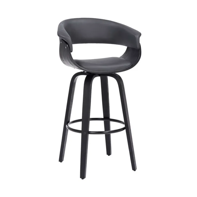 Julyssa 26" Counter Height Swivel Grey Faux Leather and Black Wood Bar Stool By Armen Living | Bar Stools | Modishstore