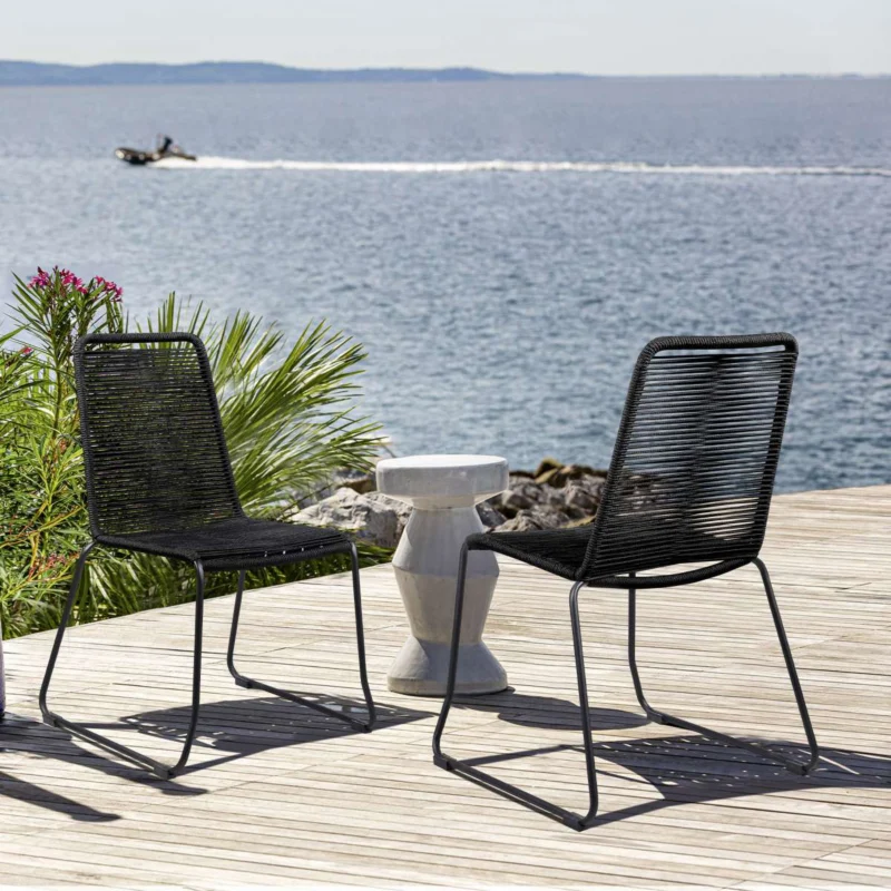 Shasta Outdoor Metal and Black Rope Stackable Dining Chair - Set of 2 By Armen Living | Outdoor Chairs | Modishstore
