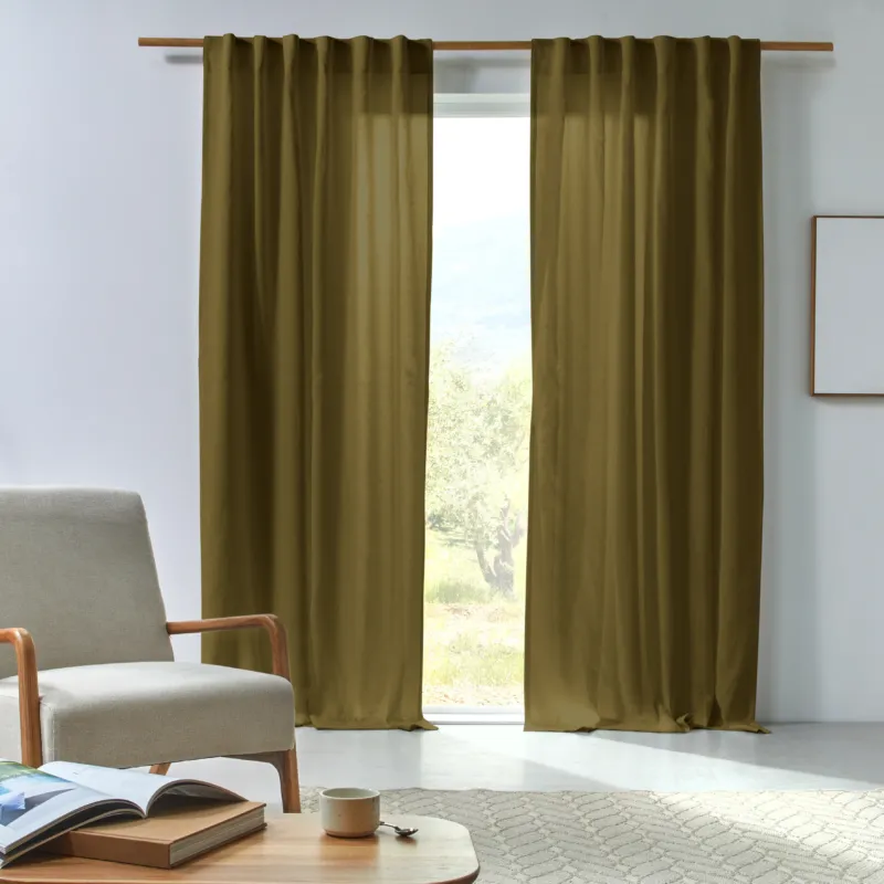 Rideau en lin drapé sur mesure Olive Verte