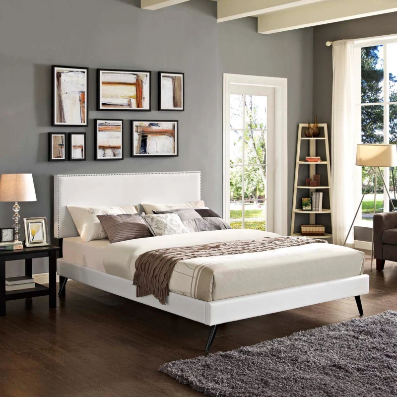 Macie King Vinyl Platform Bed With Round Splayed Legs By Modway - MOD-5964 | Beds | Modishstore - 1