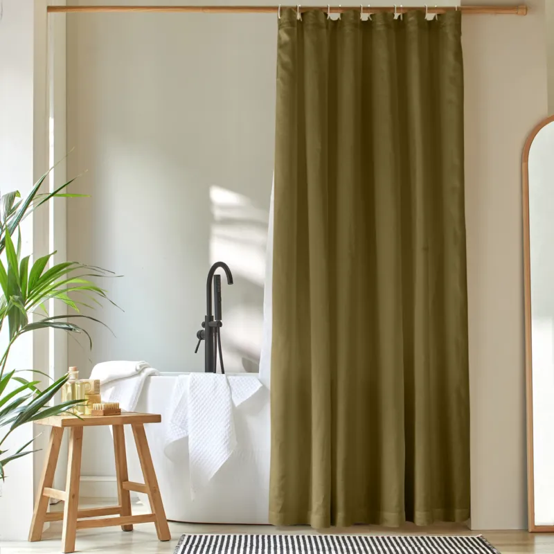 Rideau de douche simple en lin Olive-Verte
