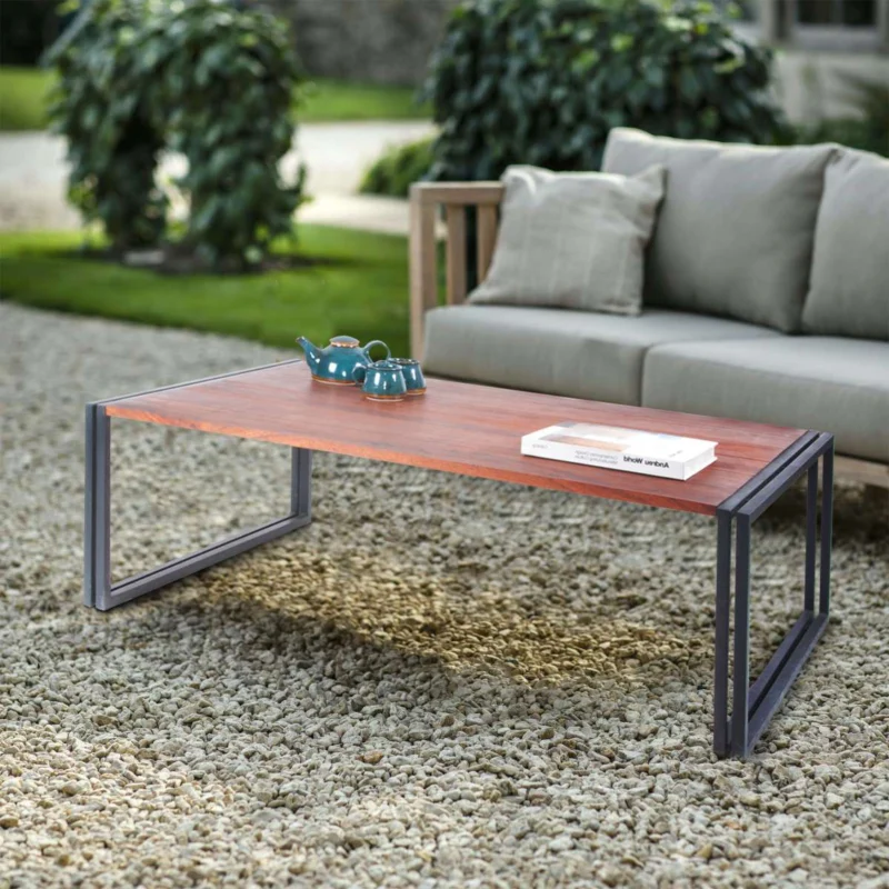 48 Inches Wooden Top Industrial Coffee Table With Metal Sled Base, Brown And Black By Benzara | Coffee Tables | Modishstore