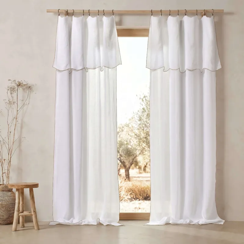 Voilages sur mesure à bourdon en lin blanc optique