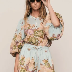Bohemian Traders Blouse Alma Puff Sleeve Blouse in Blue