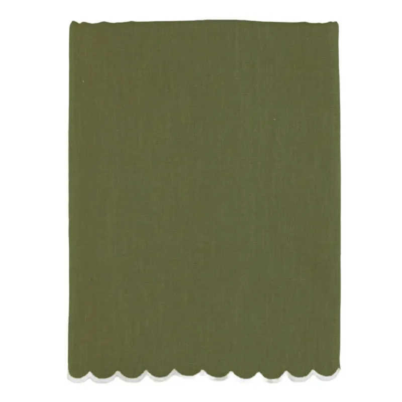 Green Tablecloth with White Scalloped Edge