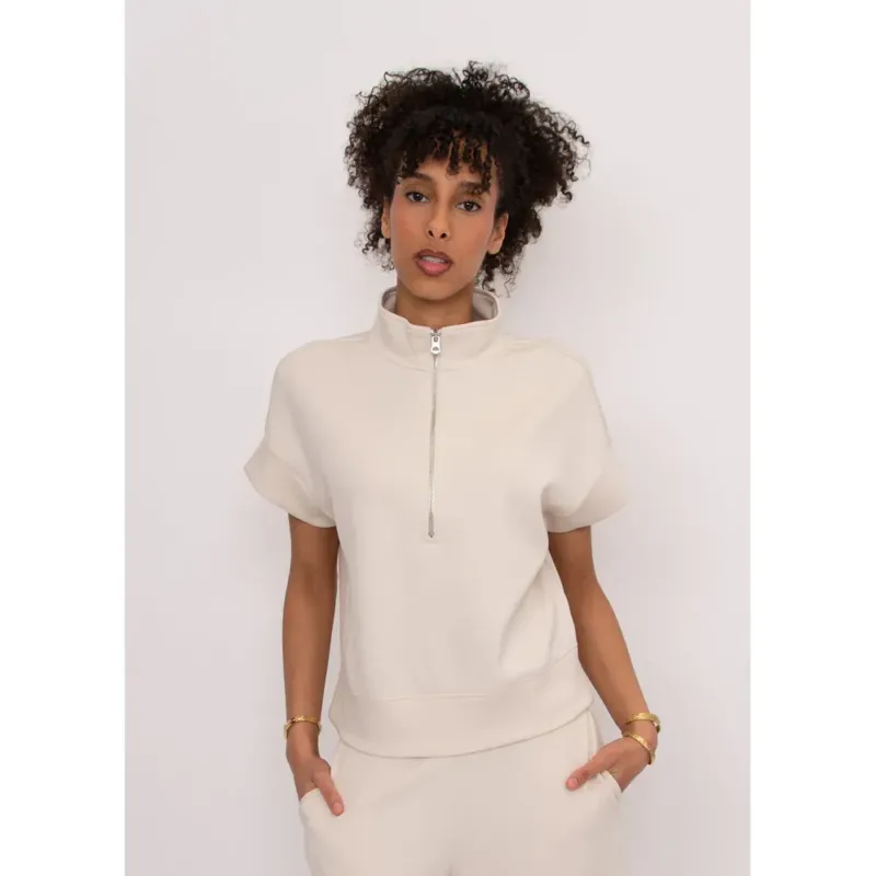 Dua Soft Knit Half Zip Top | Stone