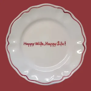 Sveva's Home Ceramic "Happy Wife, Happy Life! " Scalloped Plate Set Of 4