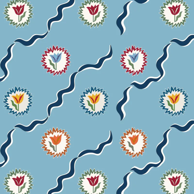 Tulips of Belgravia Wallpaper - Blue