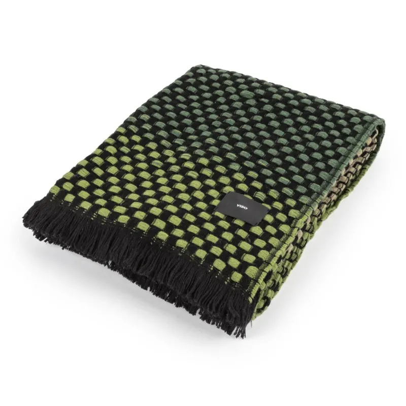 Green Gradient Basketweave Wool Blanket