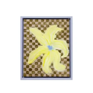 Yellow Bloom on Wood Checkerboard - Original Painting