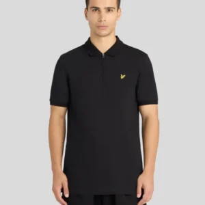 Man wears 1/4 Zip Short Sleeve Polo Shirt in Jet Black