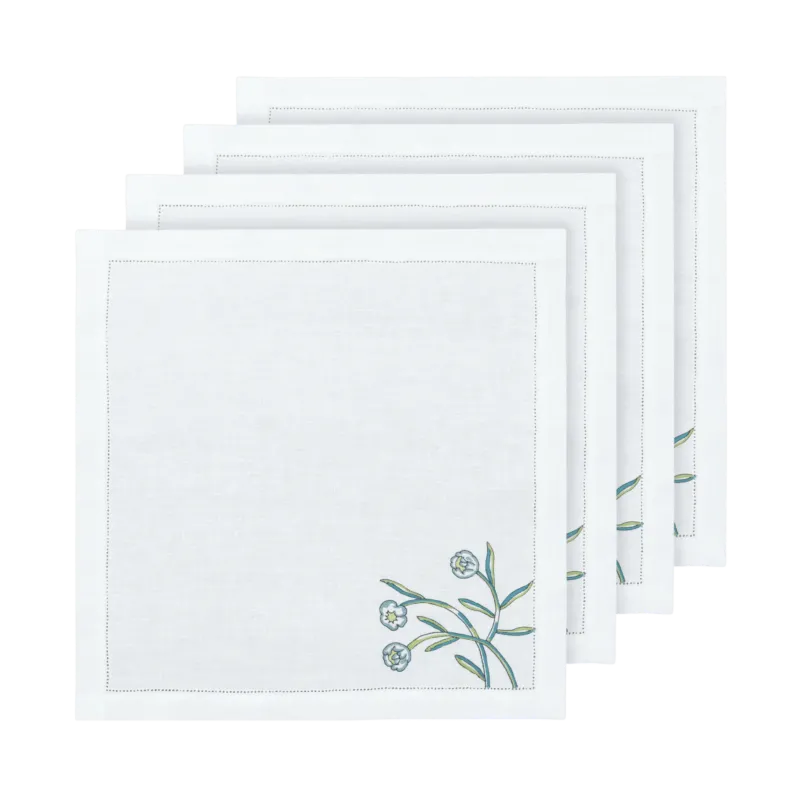 Hand Embroidered Watercolor Bloom Napkins 18" x 18" (Set of 4)