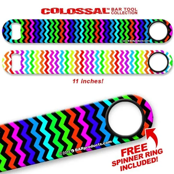 Kolorcoat™ 11" Long COLOSSAL™ Speed Bottle Opener – Rainbow Zig Zag