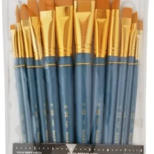 12 Piece Gold Taklon Flat Variety Brush Set