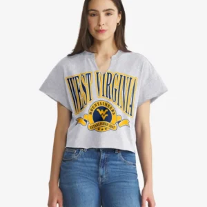 WEST VIRGINIA MOUNTAINEERS BANNERS OUT '47 OVERSIZED NOTCH NECK TEE WOMENS